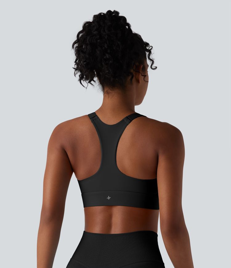 Medium Support Zipper Racerback Workout Sports Bra