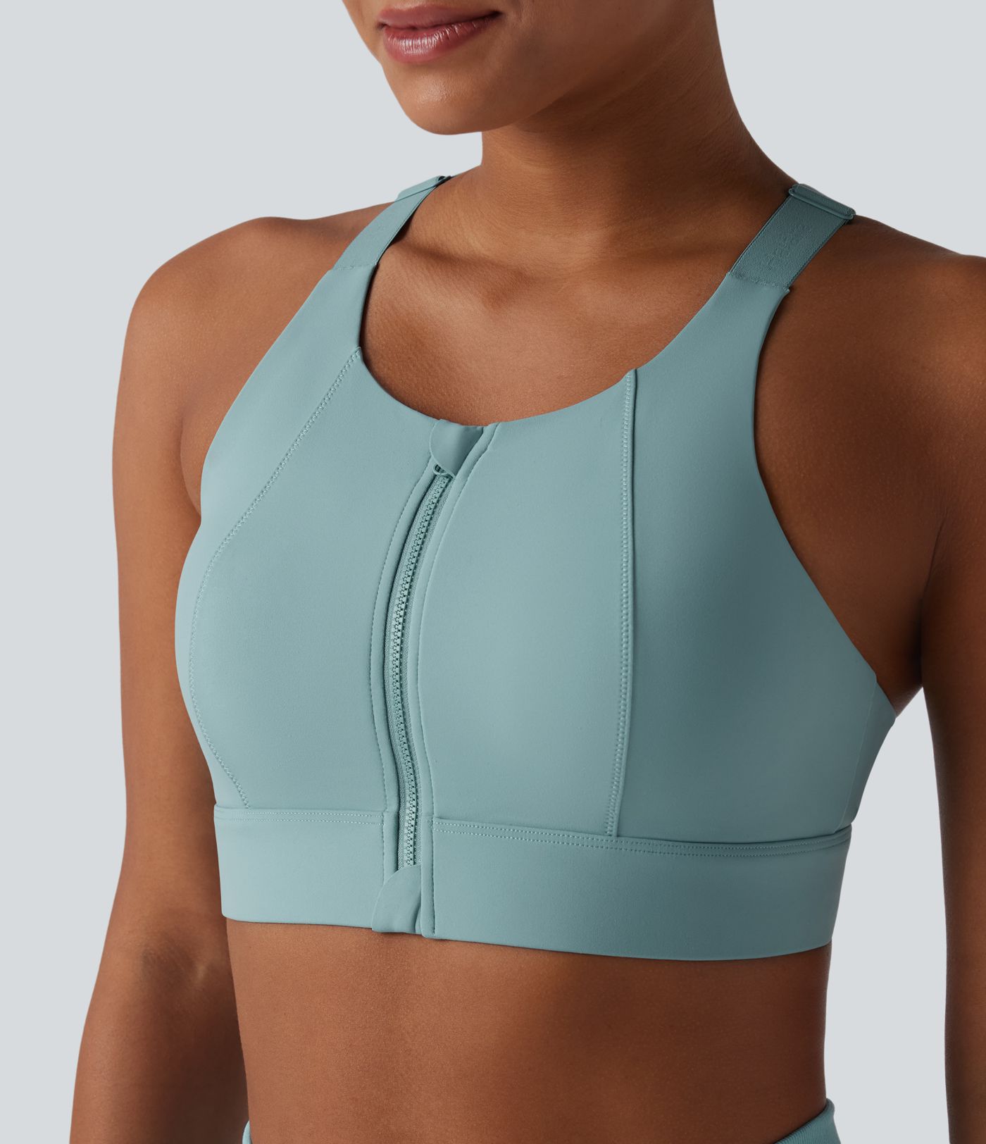 Brassière de sport zippée dos nageur à maintien moyen