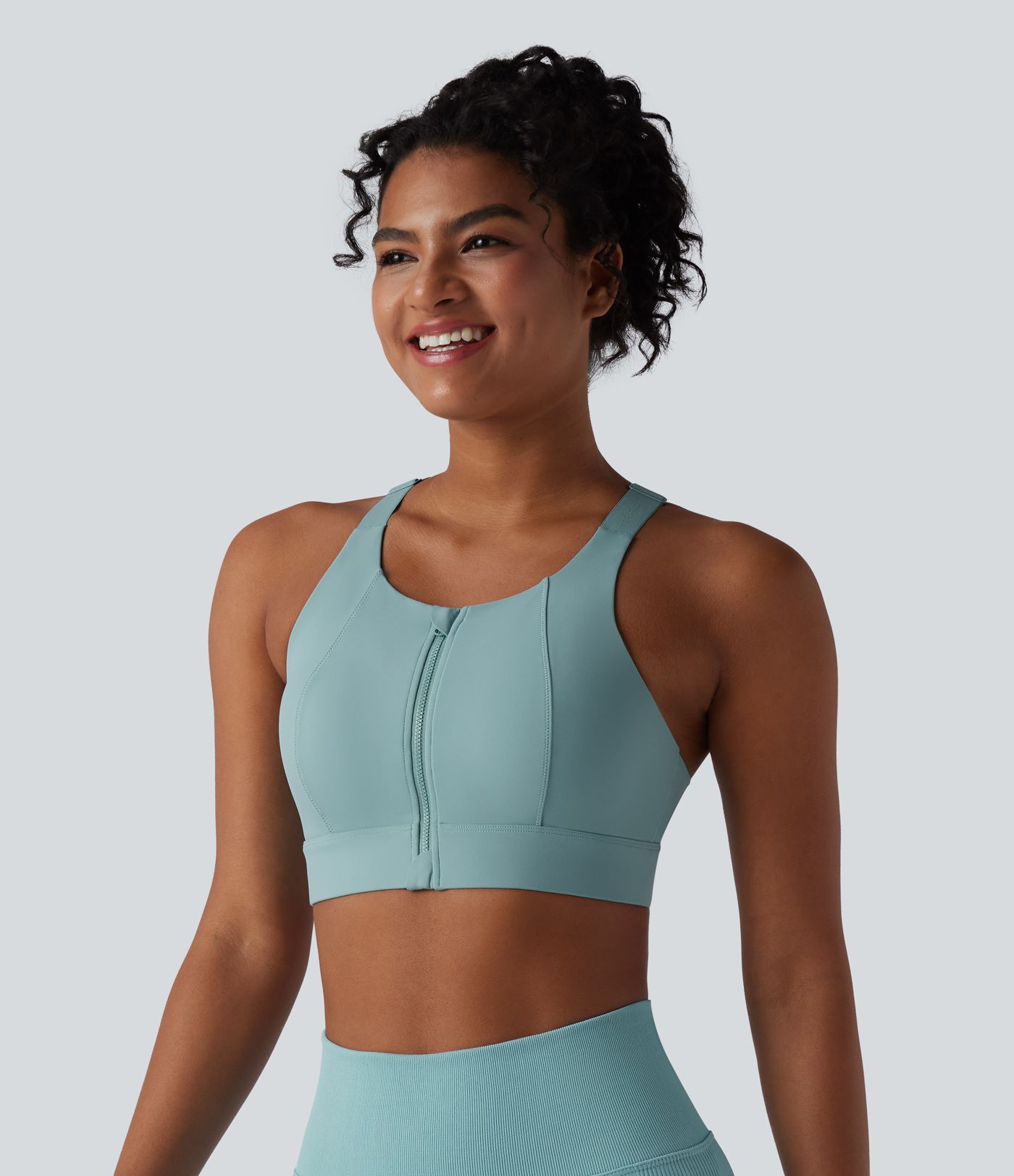 Brassière de sport zippée dos nageur à maintien moyen