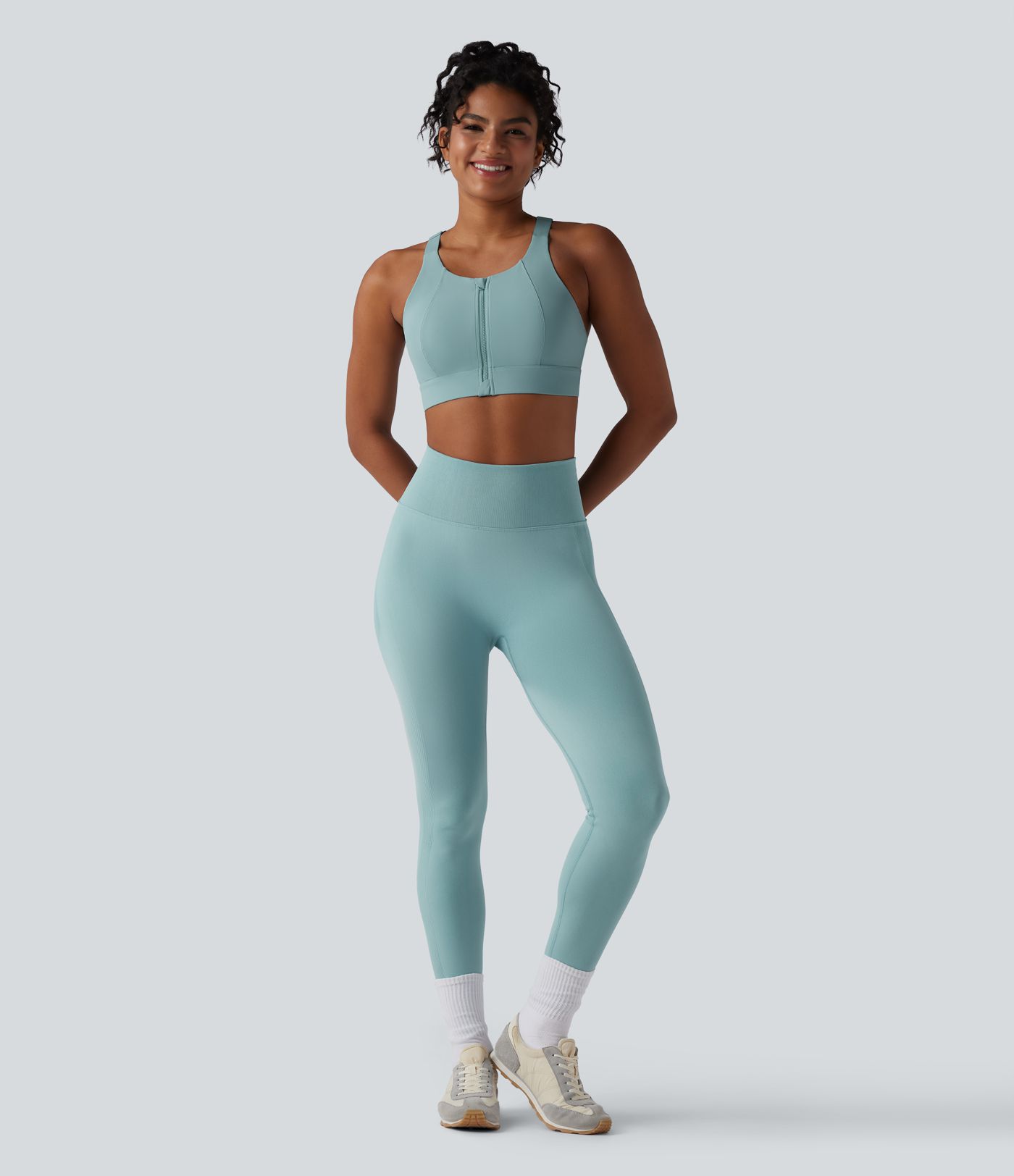 Brassière de sport zippée dos nageur à maintien moyen