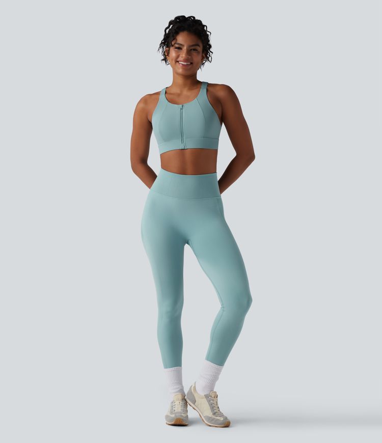 Brassière de sport zippée dos nageur à maintien moyen