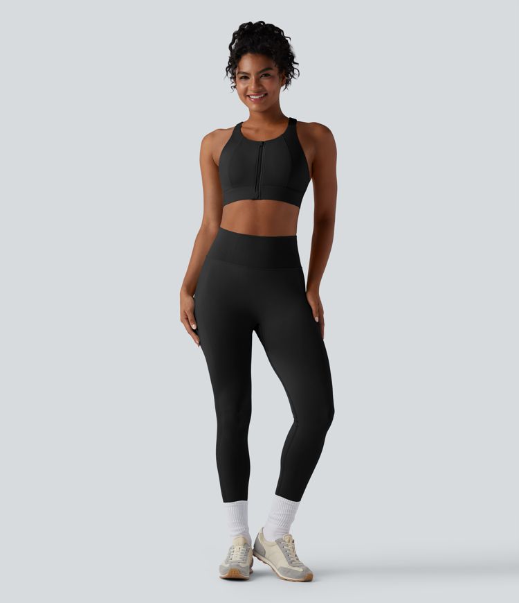 Medium Support Zipper Racerback Workout Sports Bra