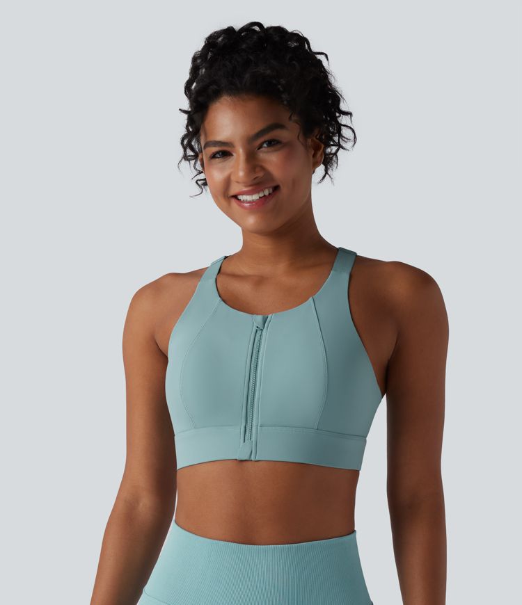 Brassière de sport zippée dos nageur à maintien moyen