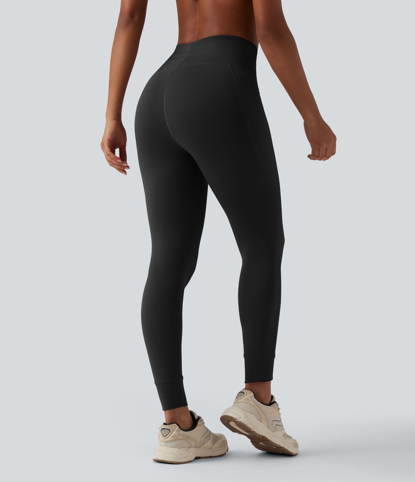 High Waisted Drawstring Plain Yoga 7/8 Leggings with Pockets