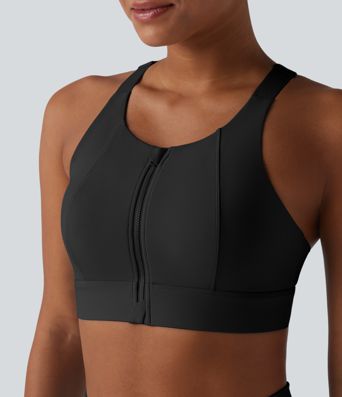 Medium Support Zipper Racerback Workout Sports Bra