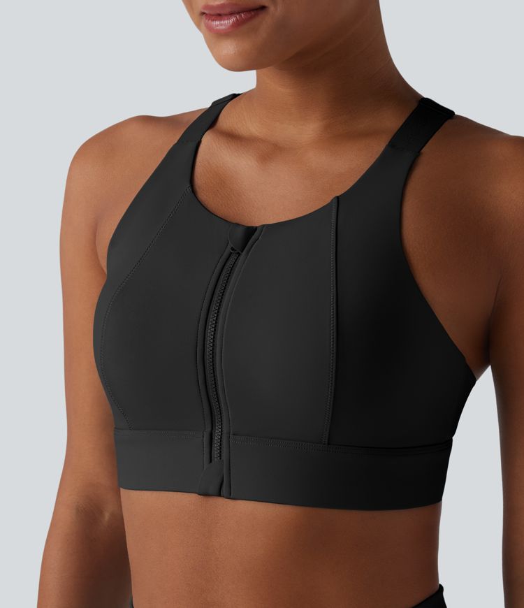 Medium Support Zipper Racerback Workout Sports Bra