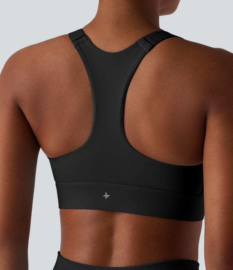Medium Support Zipper Racerback Workout Sports Bra