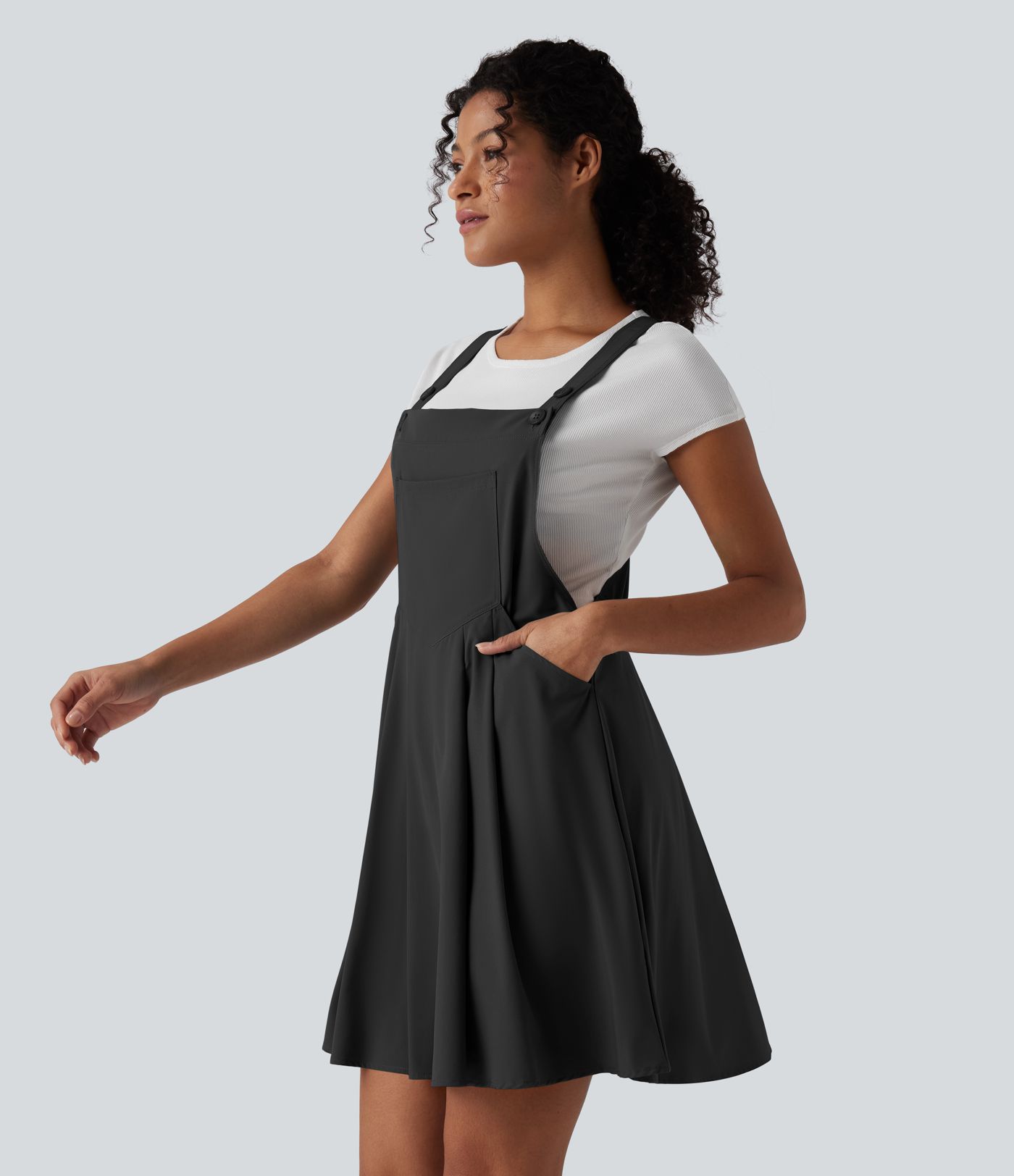 Breezeful™ Adjustable Straps Flowy Quick Dry Mini Casual Pinafore Dress with Pockets