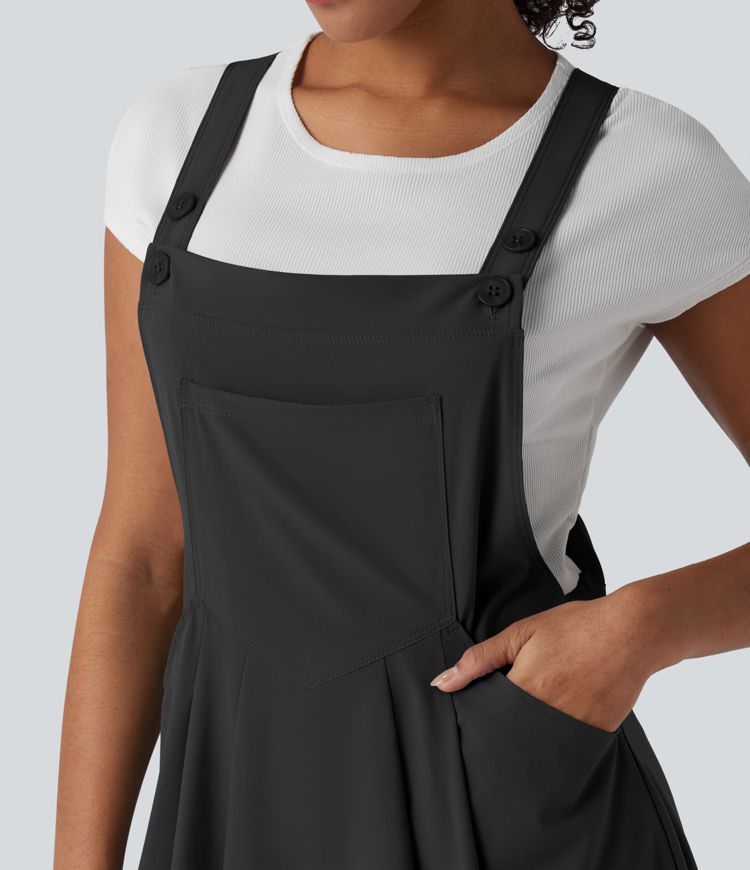 Breezeful™ Adjustable Straps Flowy Quick Dry Mini Casual Pinafore Dress with Pockets