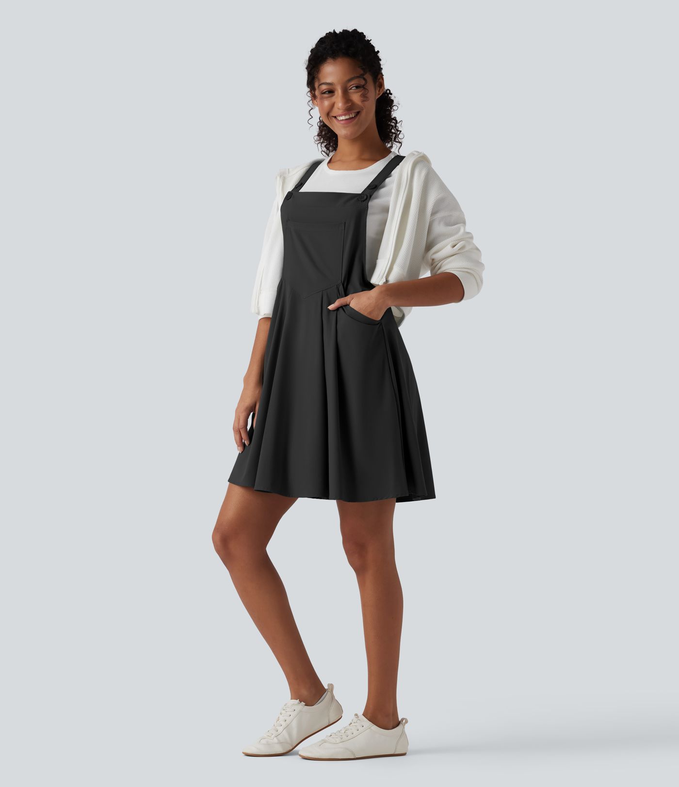 Breezeful™ Adjustable Straps Flowy Quick Dry Mini Casual Pinafore Dress with Pockets