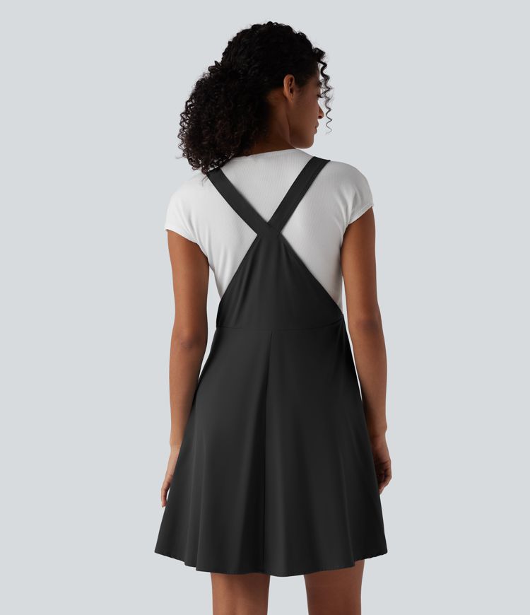 Breezeful™ Adjustable Straps Flowy Quick Dry Mini Casual Pinafore Dress with Pockets