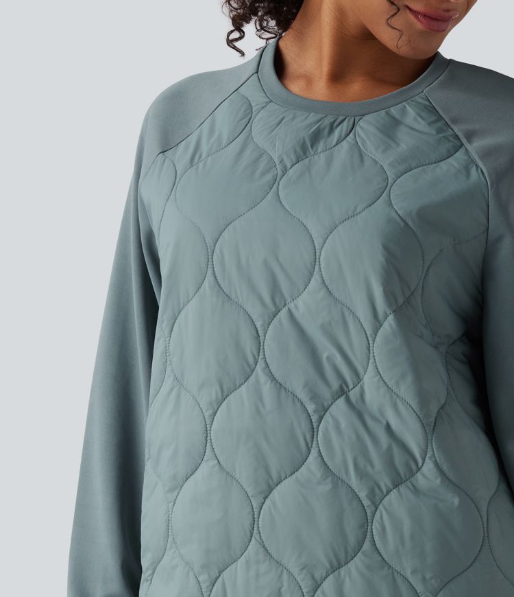 Round Neck Long Sleeve Camping Quilted Sports Sweatshirt