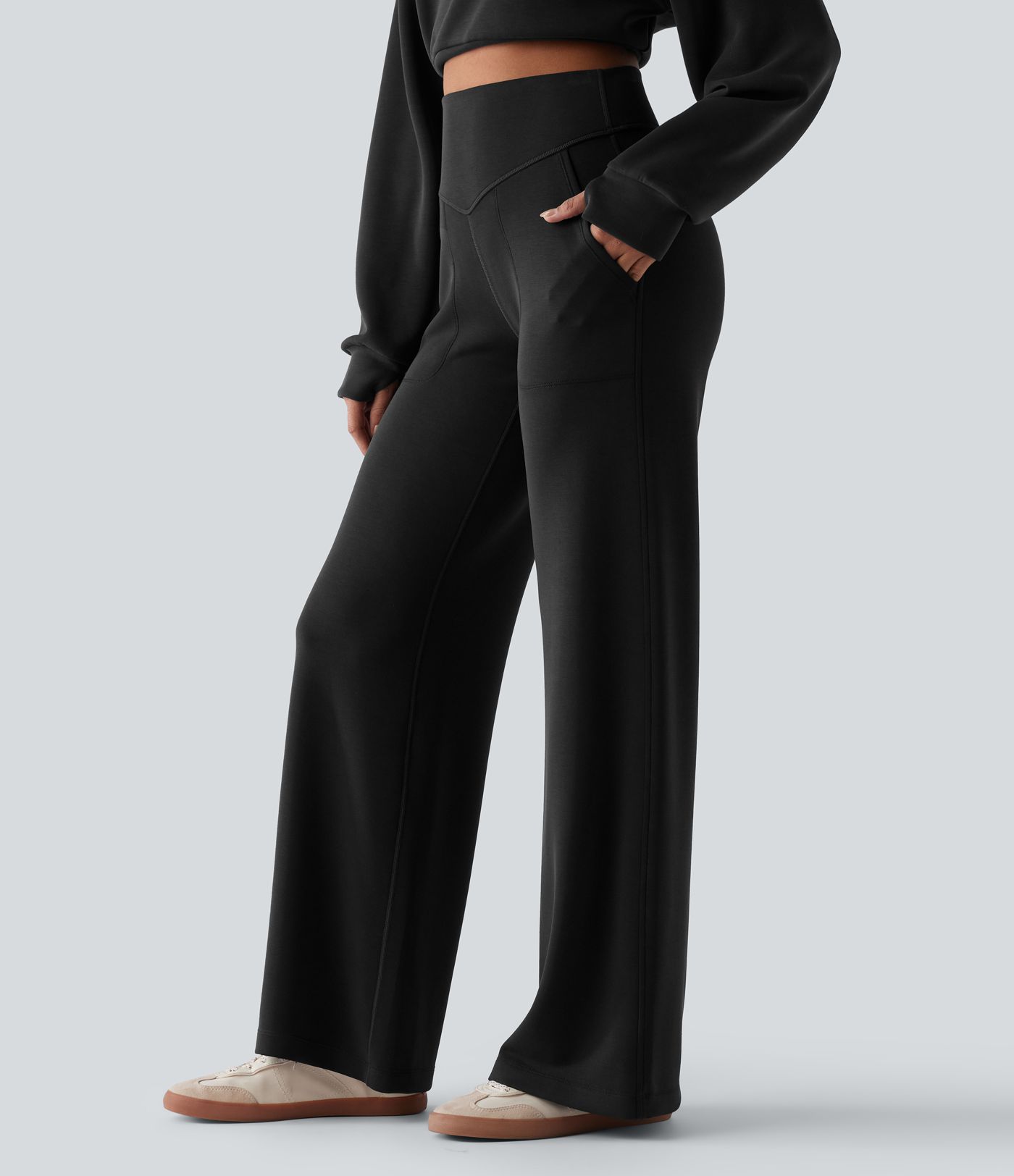 High Waisted Casual Baggy Trousers with Pockets