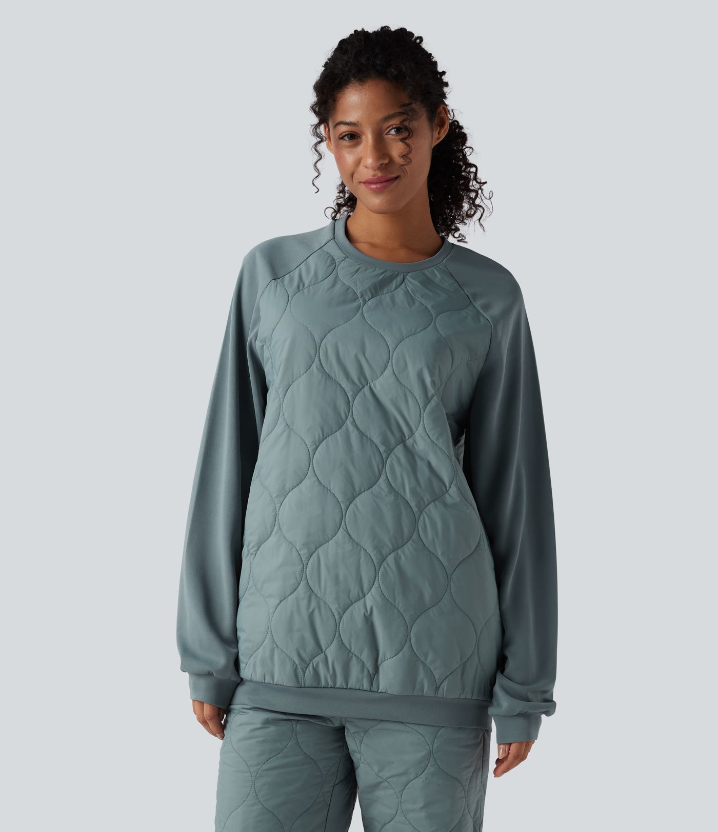 Round Neck Long Sleeve Camping Quilted Sports Sweatshirt