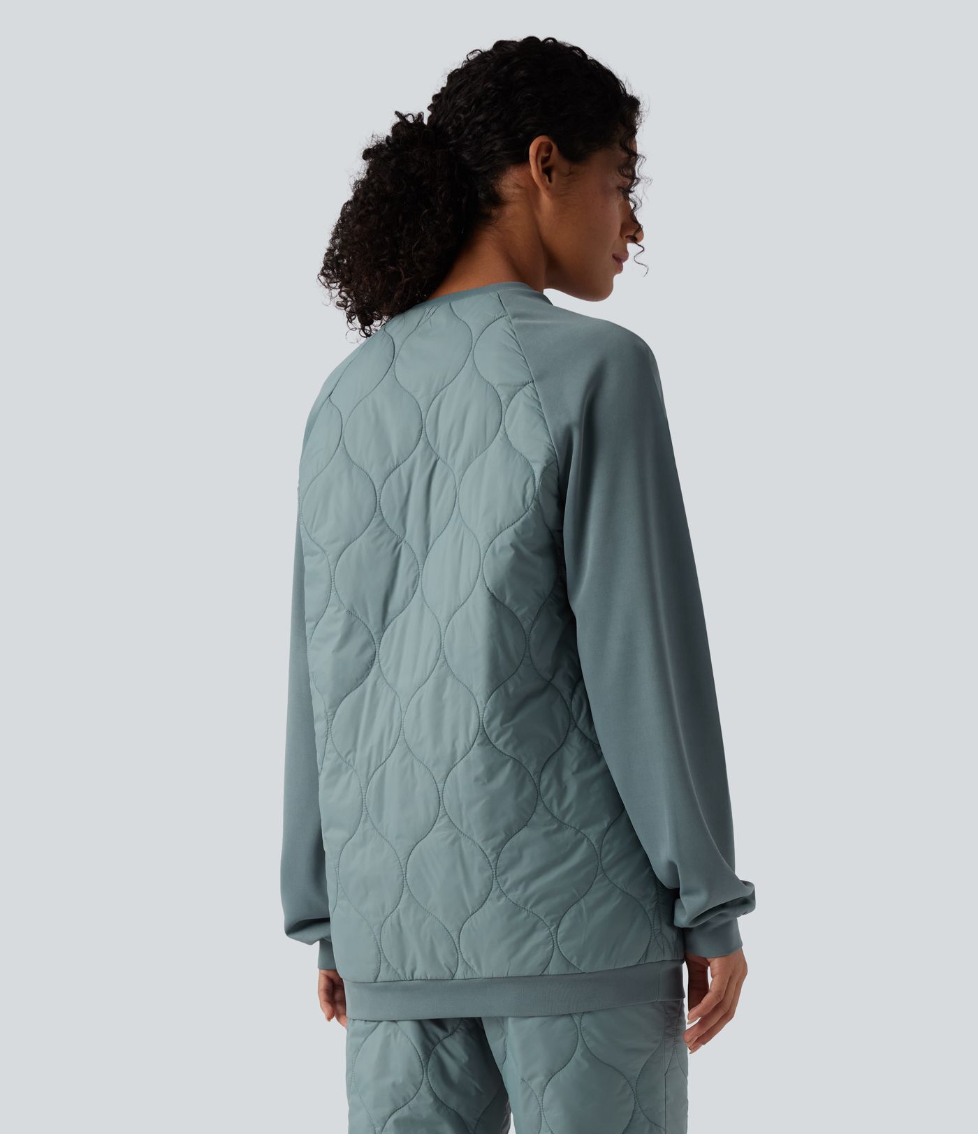 Round Neck Long Sleeve Camping Quilted Sports Sweatshirt