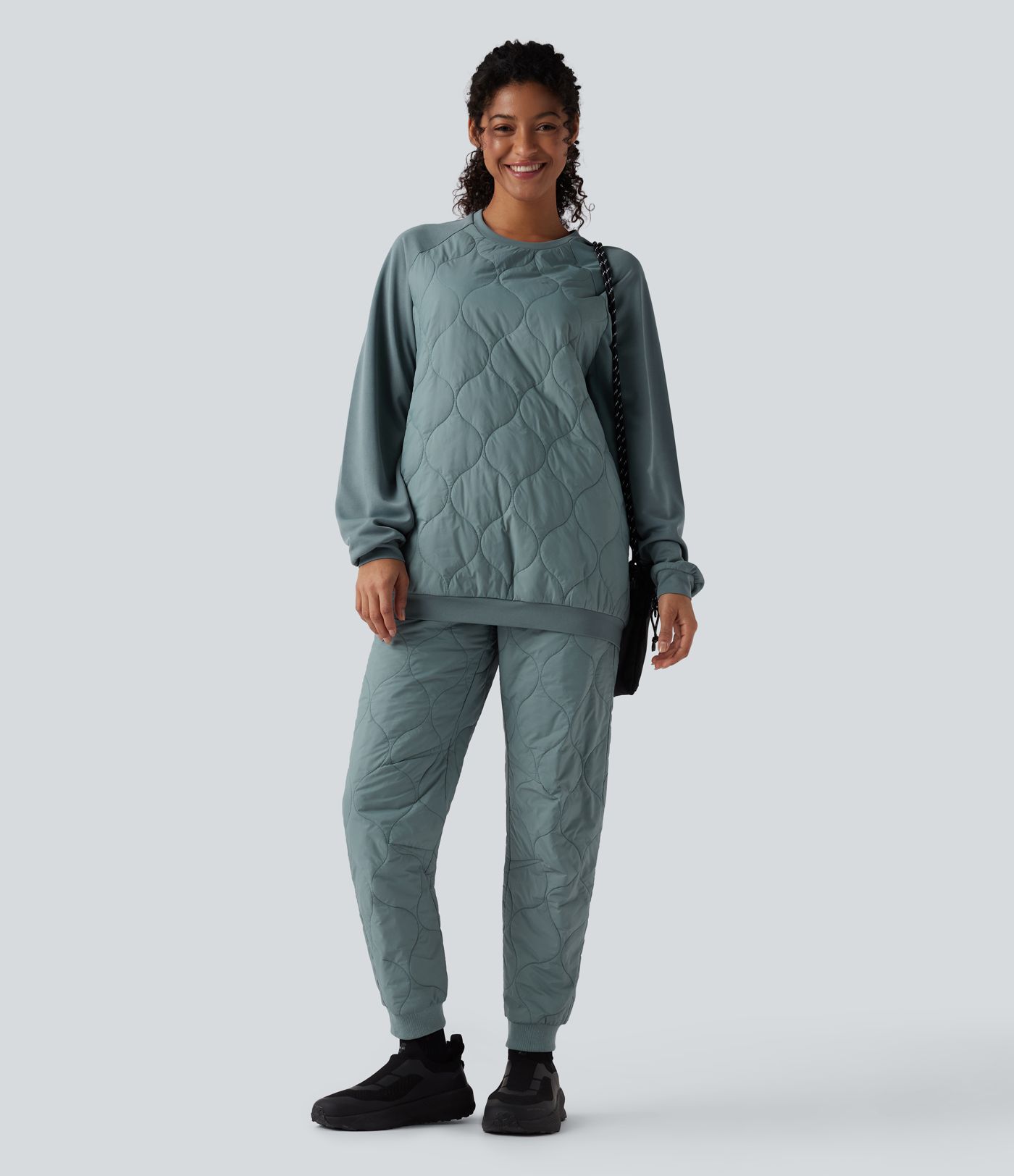 Round Neck Long Sleeve Camping Quilted Sports Sweatshirt