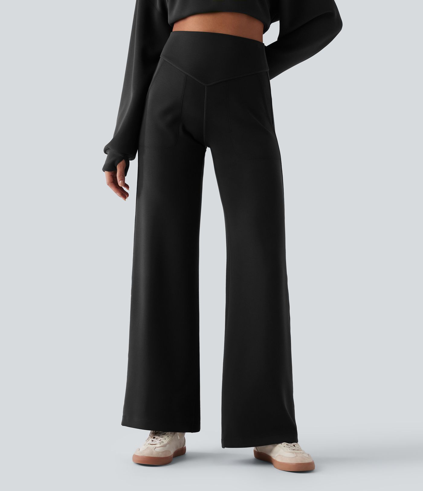 High Waisted Casual Baggy Trousers with Pockets