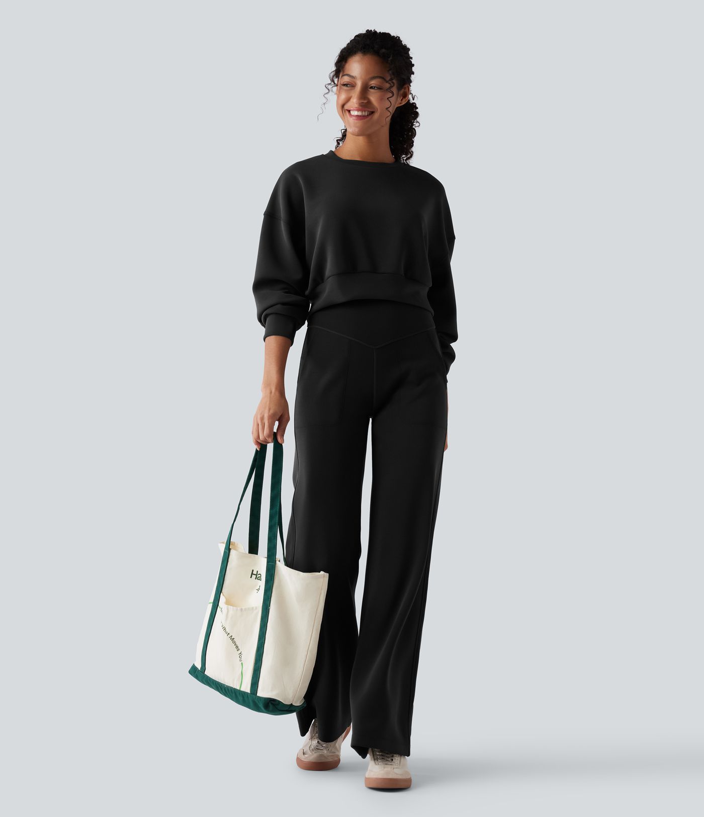 High Waisted Casual Baggy Trousers with Pockets