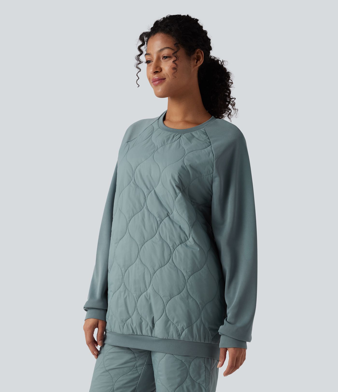 Round Neck Long Sleeve Camping Quilted Sports Sweatshirt