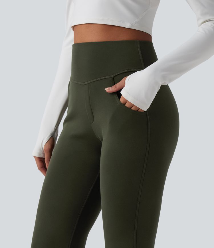 High Waisted Casual Flare Trousers with Pockets