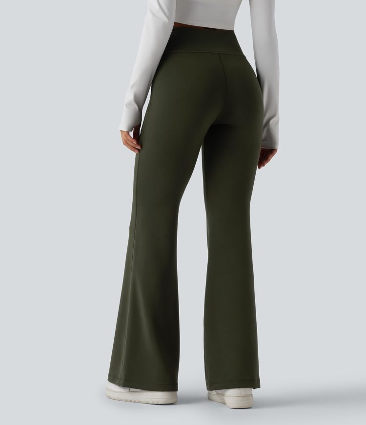 High Waisted Casual Flare Trousers with Pockets
