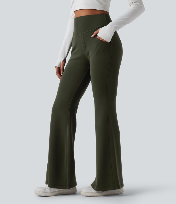 High Waisted Casual Flare Trousers with Pockets
