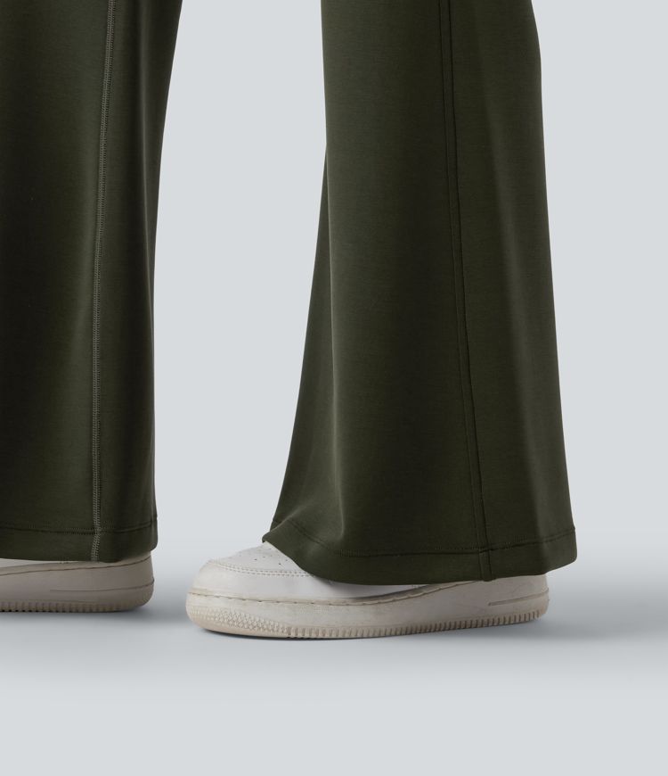 High Waisted Casual Flare Trousers with Pockets