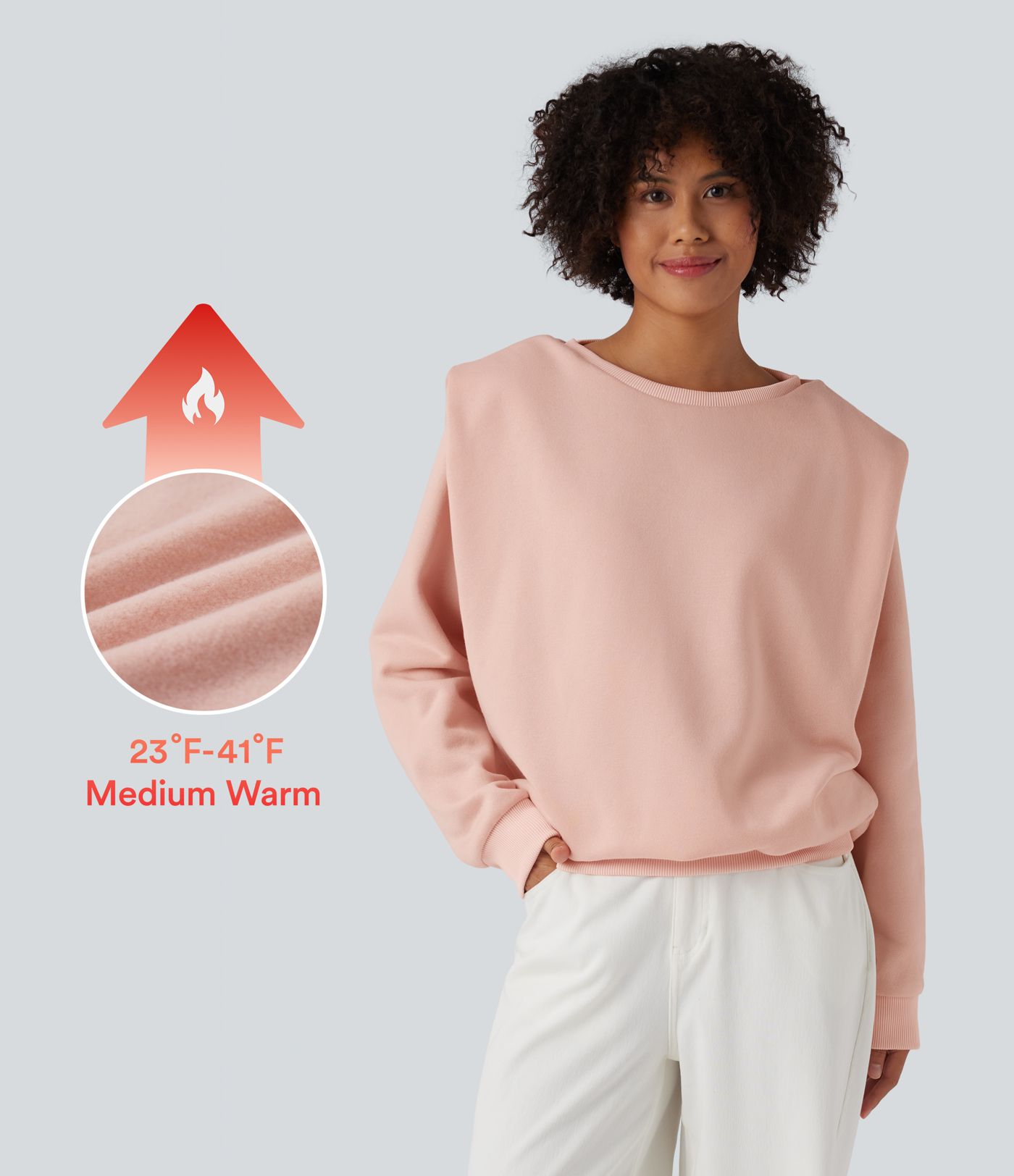 Sweat-shirt décontracté côtelé en polaire à col rond et manches longues