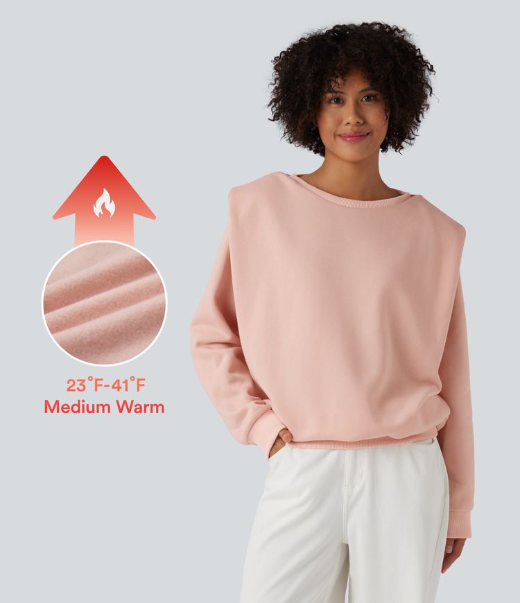 Sweat-shirt décontracté côtelé en polaire à col rond et manches longues