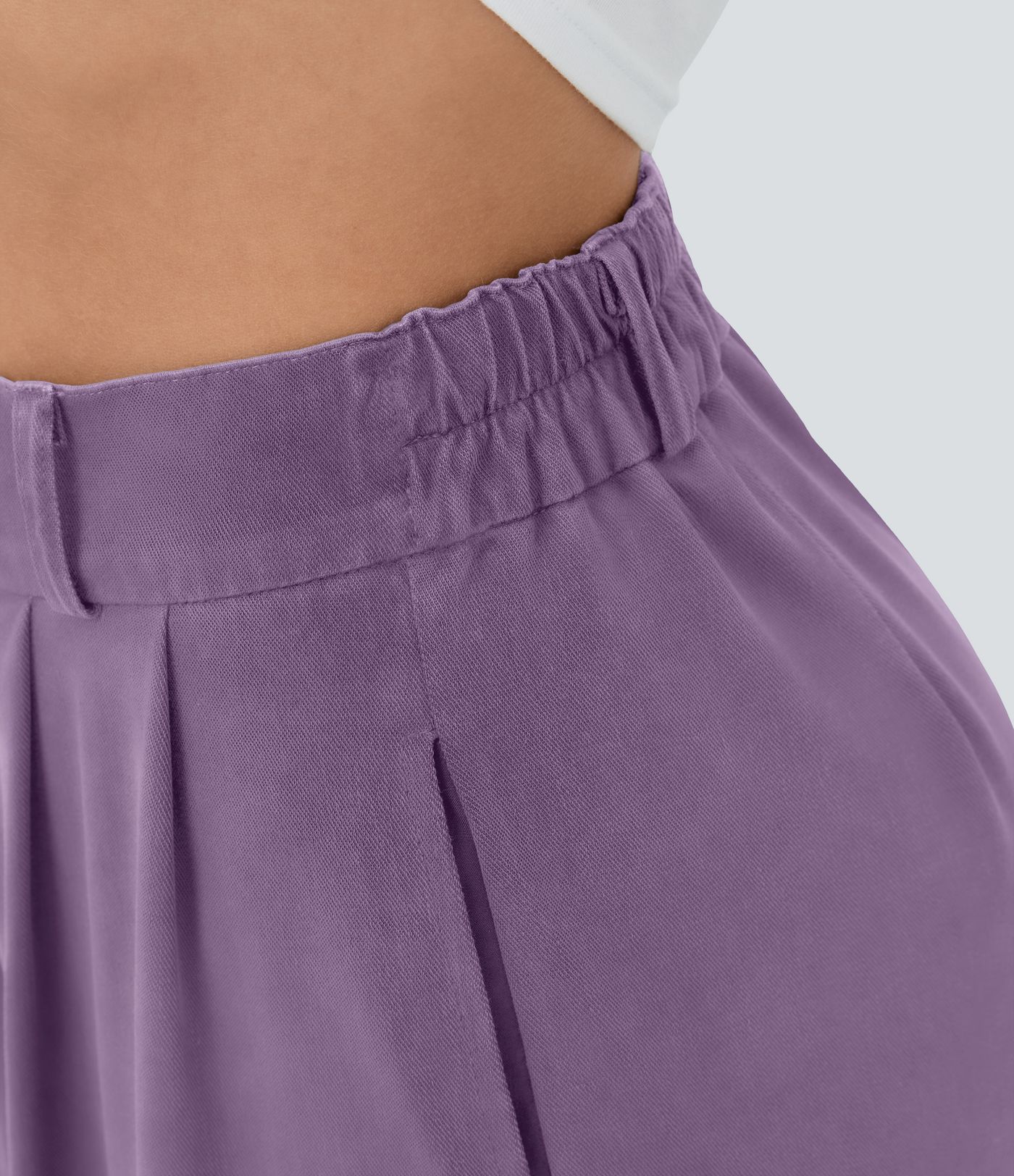 Pantalón ancho tiro alto plisado bolsillo lateral dobladillo dividido cremallera botón