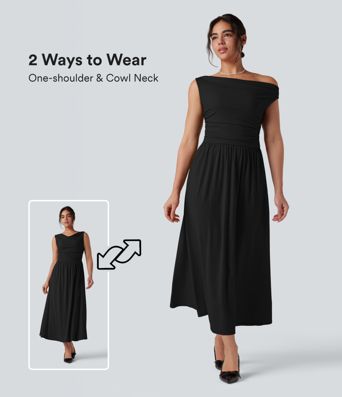 One-shoulder Sleeveless Ruched Maxi Bridesmaid And Wedding Guest Dress