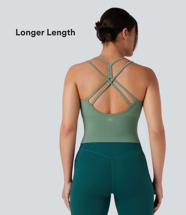 OneForm Seamless Flow Crisscross Backless Ruched Double Straps Yoga Tank Top-Longer Length