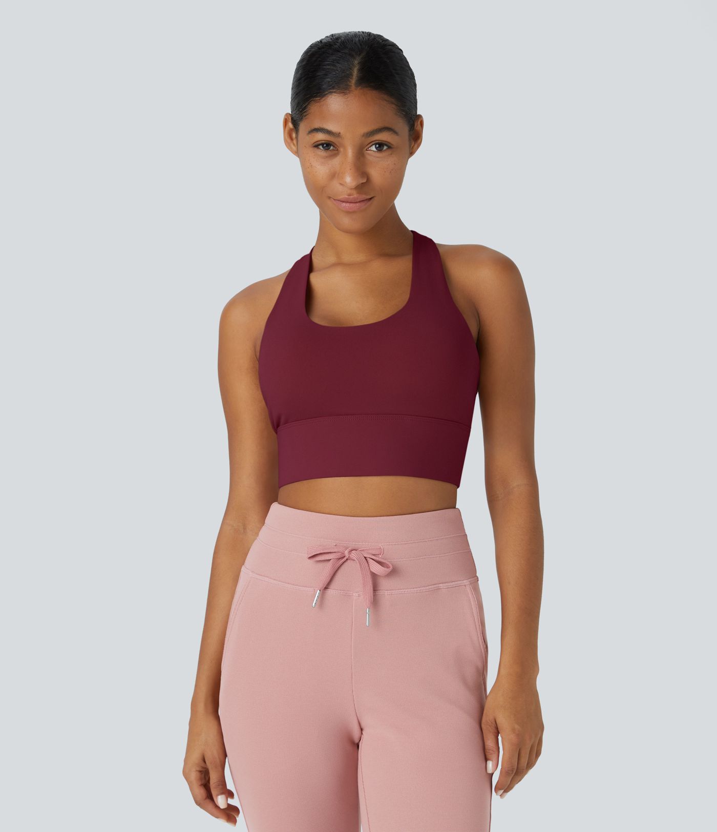 Verstellbarer Sport-BH mit mittlerem Halt und U-Ausschnitt für den Laufsport, rückenfrei, gekreuzt