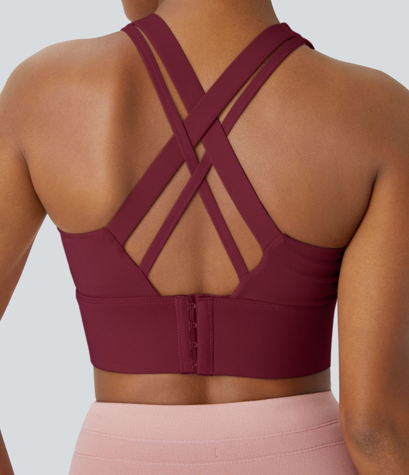 Verstellbarer Sport-BH mit mittlerem Halt und U-Ausschnitt für den Laufsport, rückenfrei, gekreuzt