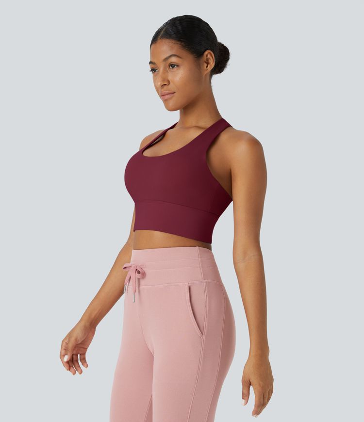 Verstellbarer Sport-BH mit mittlerem Halt und U-Ausschnitt für den Laufsport, rückenfrei, gekreuzt