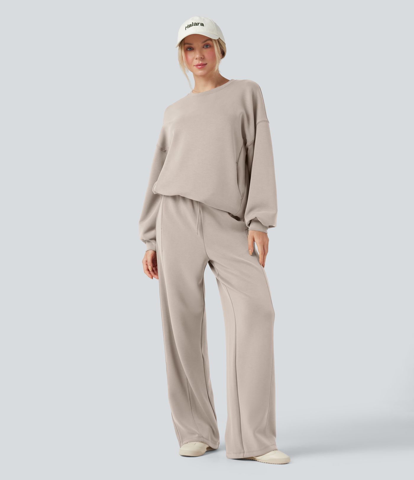 SpacerTek™ Round Neck Long Sleeve Crossover Back Casual Sweatshirt with Pockets