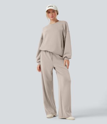 SpacerTek™ Round Neck Long Sleeve Crossover Back Casual Sweatshirt with Pockets