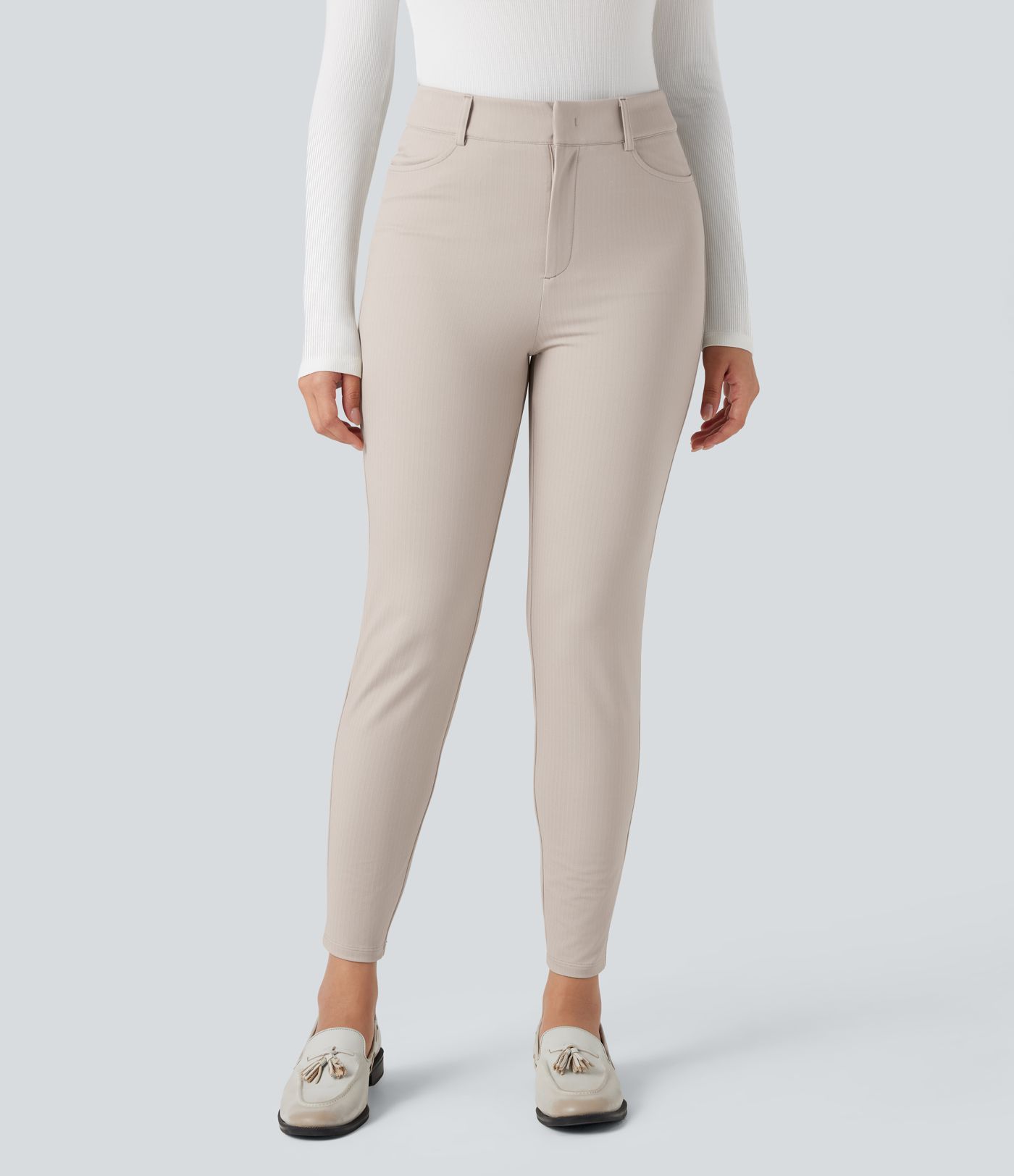 Halara Flex™ High-waisted Skinny Herringbone Work Trousers with Pockets