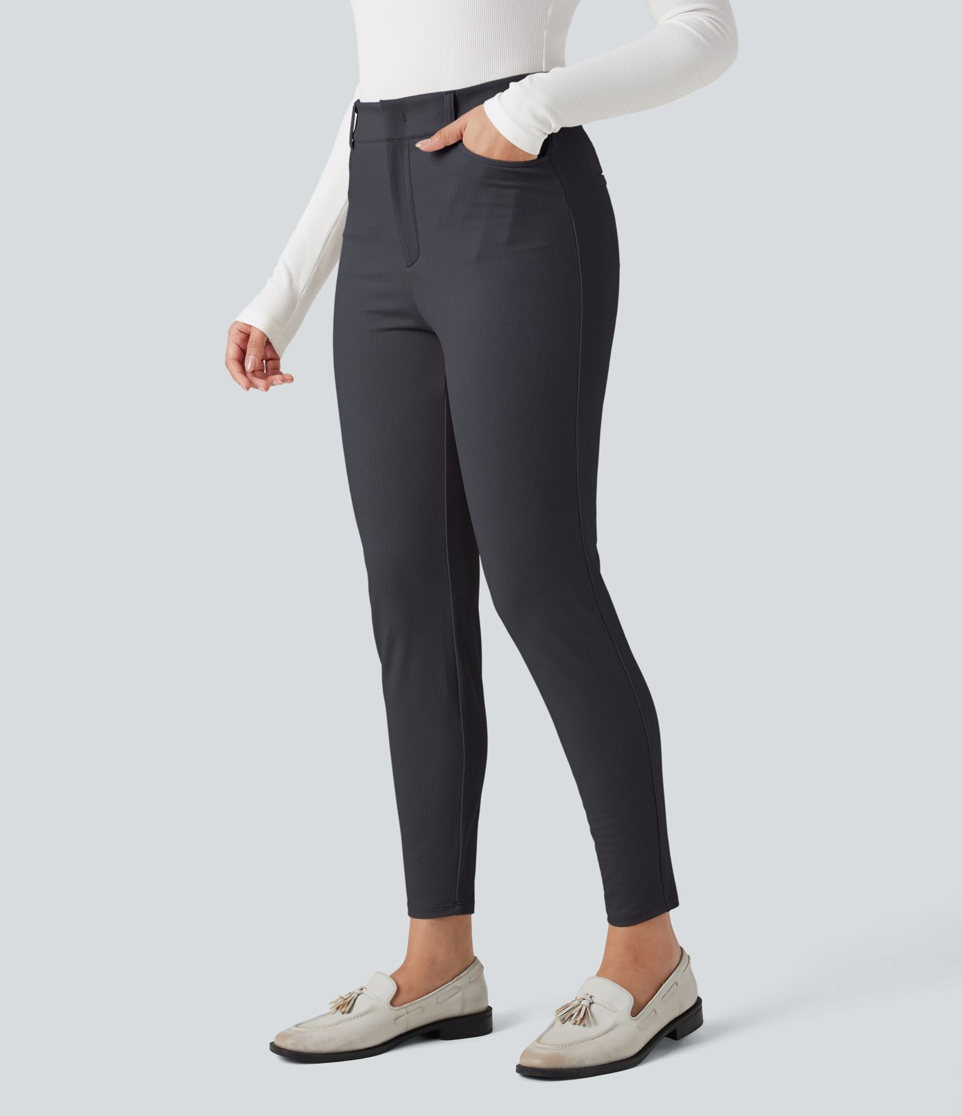 Halara Flex™ High-waisted Skinny Herringbone Work Trousers with Pockets