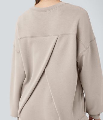 SpacerTek™ Round Neck Long Sleeve Crossover Back Casual Sweatshirt with Pockets