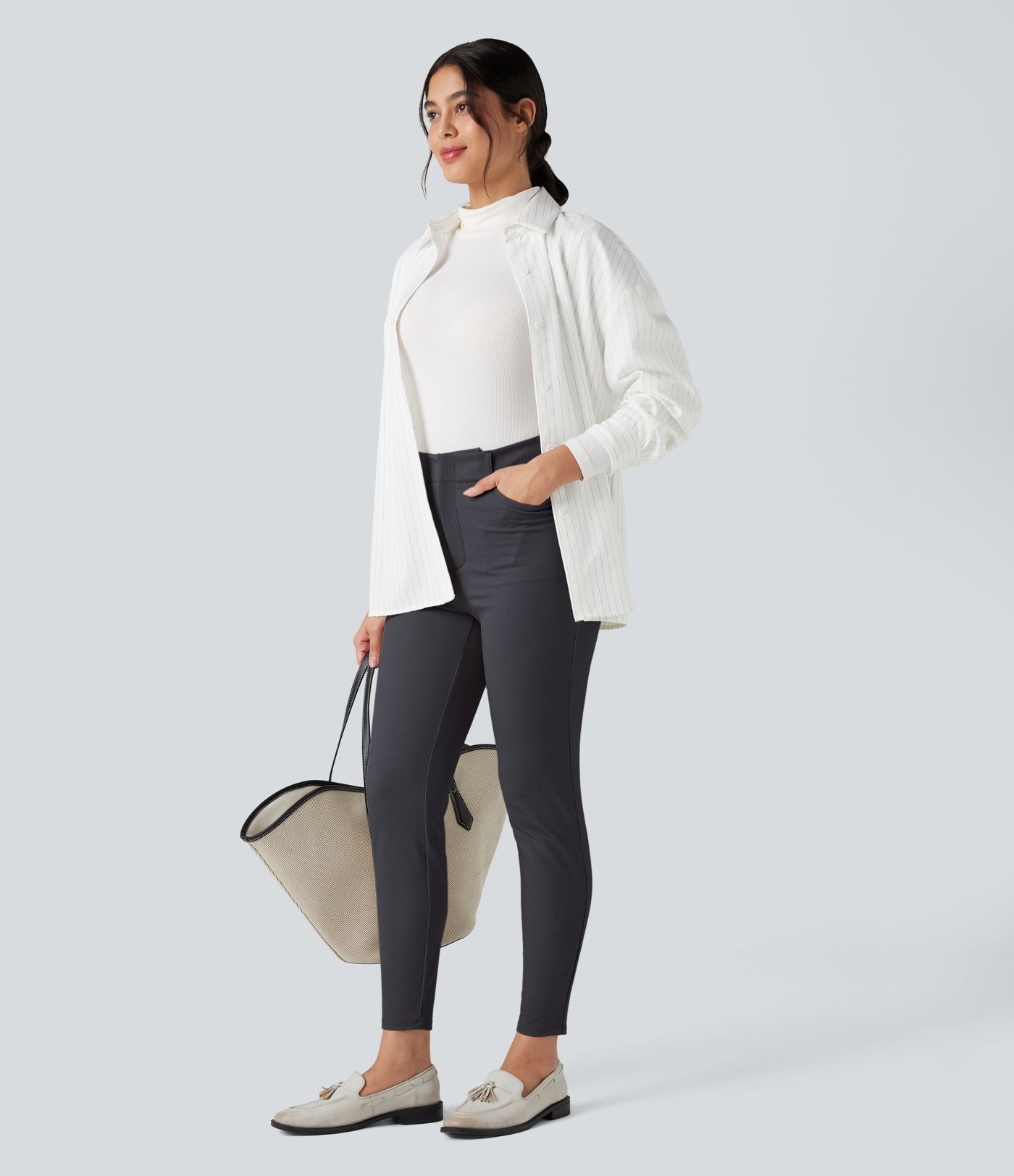 Halara Flex™ High-waisted Skinny Herringbone Work Trousers with Pockets