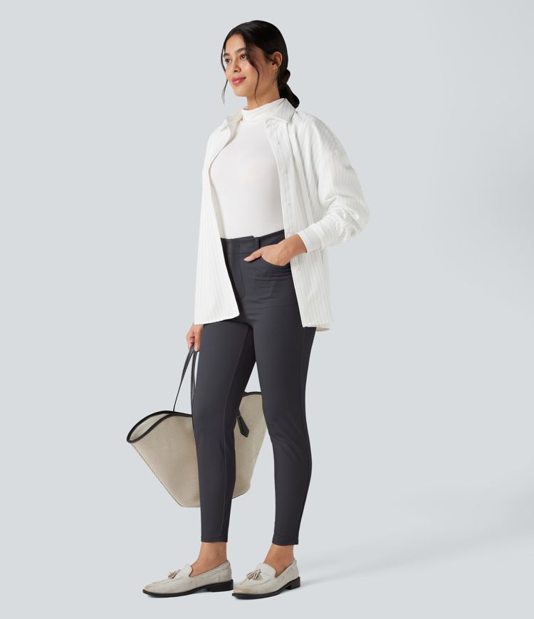 Halara Flex™ High-waisted Skinny Herringbone Work Trousers with Pockets