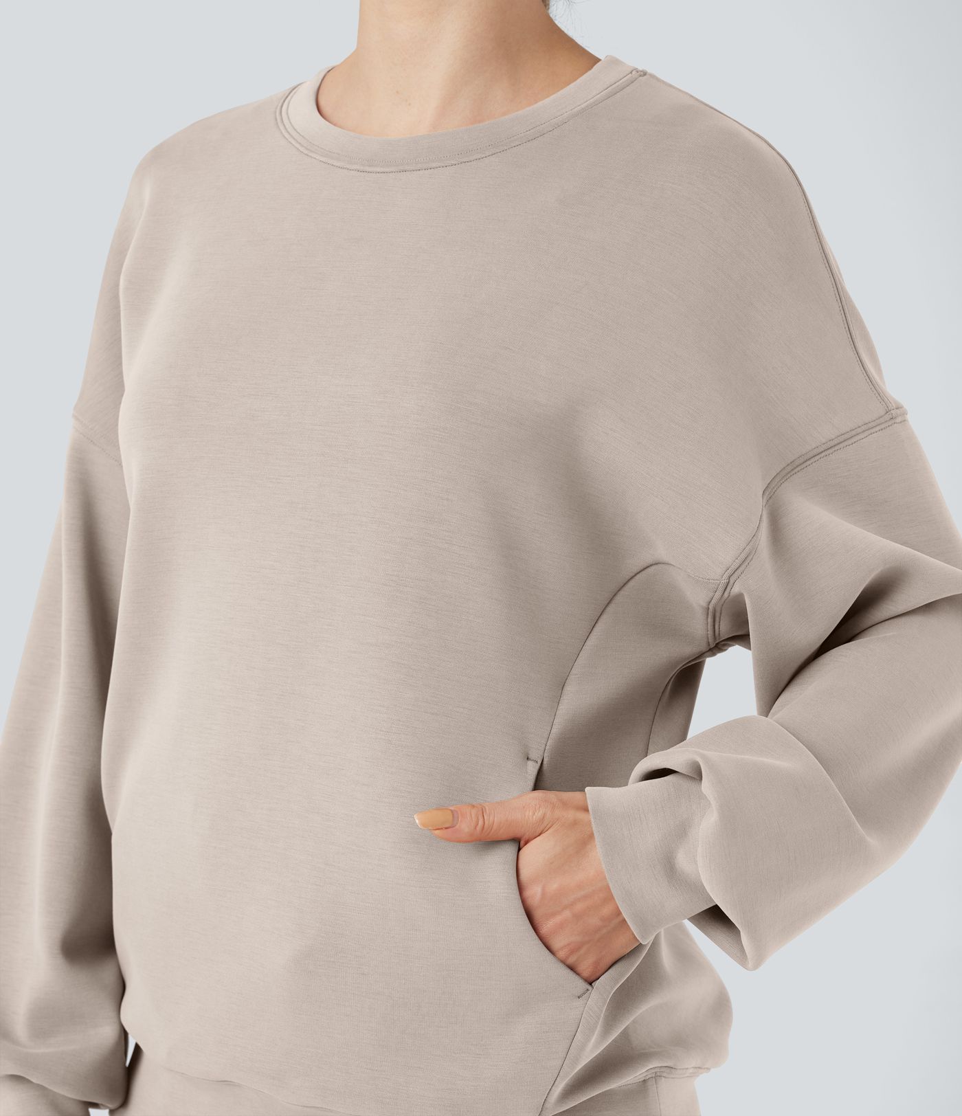 SpacerTek™ Round Neck Long Sleeve Crossover Back Casual Sweatshirt with Pockets