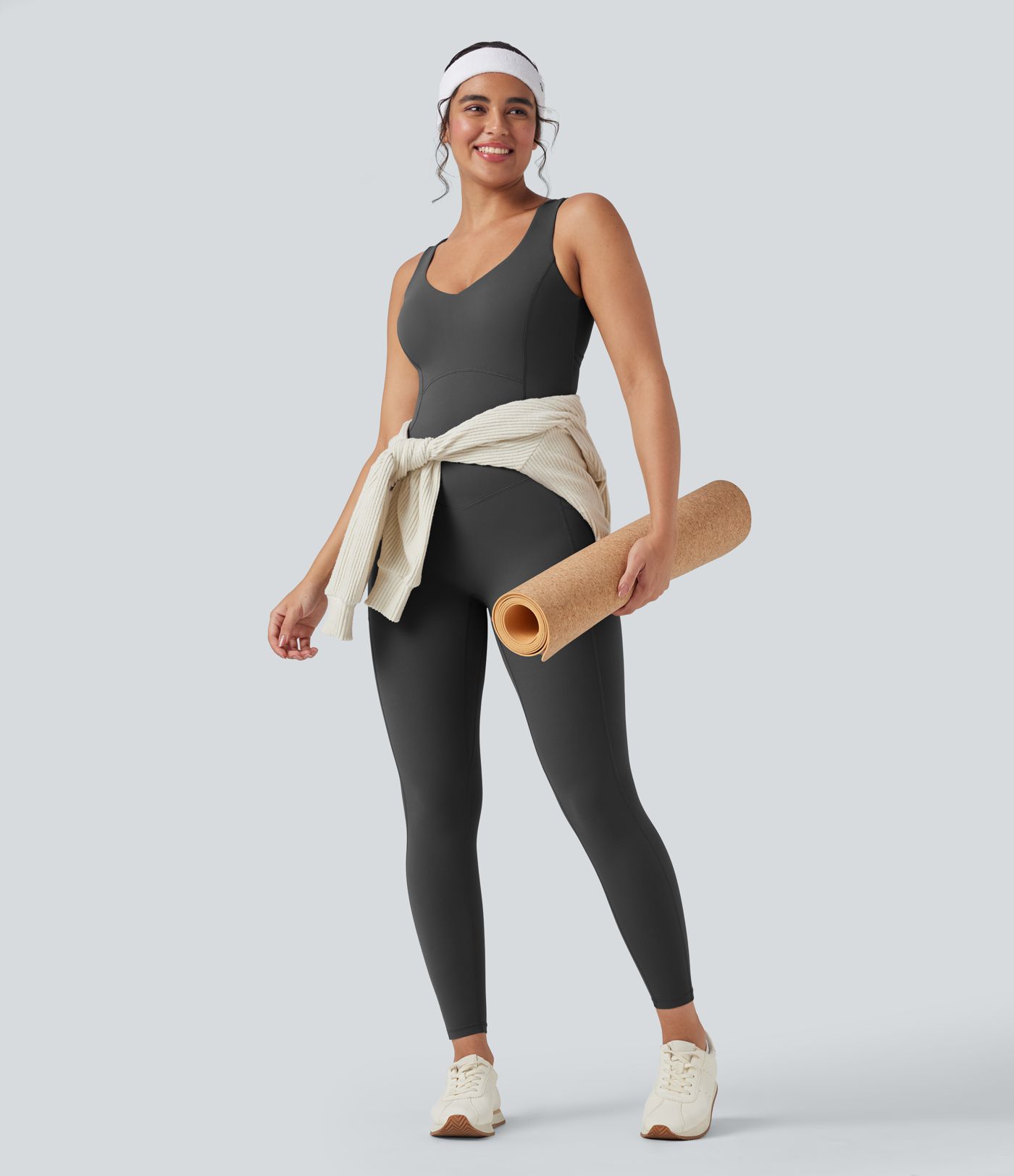 Halara UltraSculpt™ V Neck Butt Lifting Workout Jumpsuit with Pockets