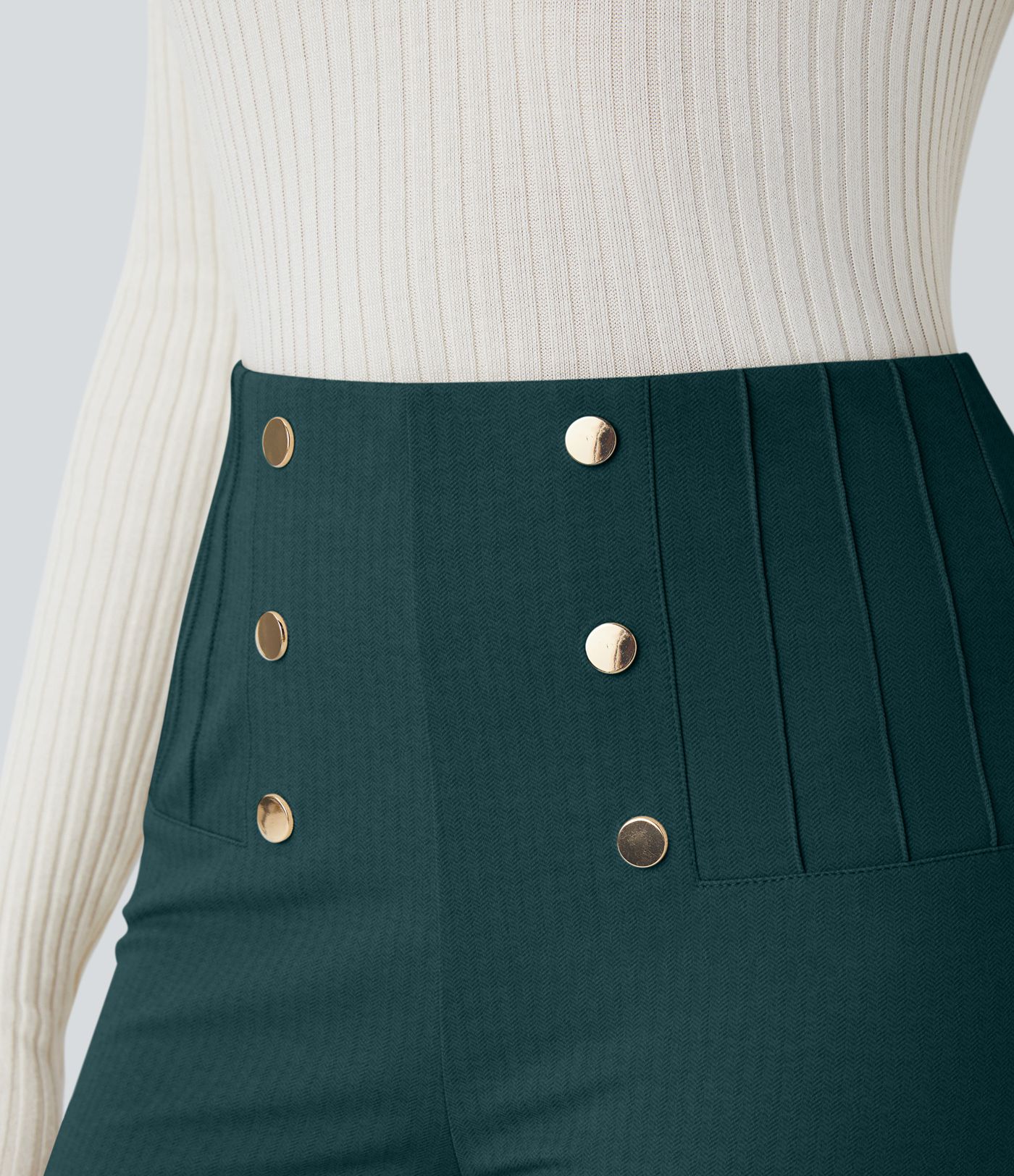 High Waisted Tummy Control Decorative Back Zipper Pockets Herringbone Work Leggings