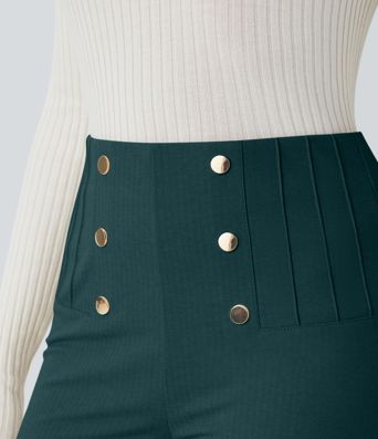 High Waisted Tummy Control Decorative Back Zipper Pockets Herringbone Work Leggings