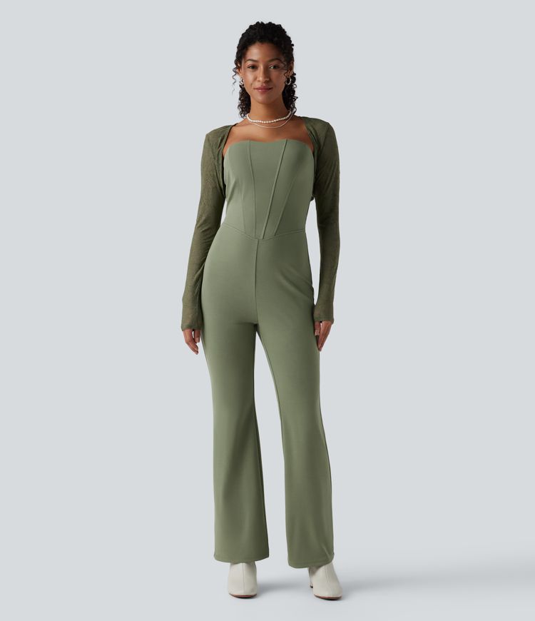 2-Piece Tube Corset Jumpsuit with Long Sleeve Lace Shrug-Easy Peezy Edition