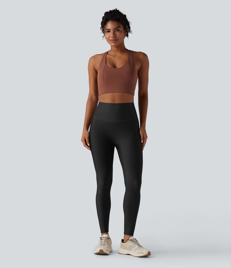High Waisted Tummy Control Butt Lifting Sheen Shaping Training 7/8 Leggings