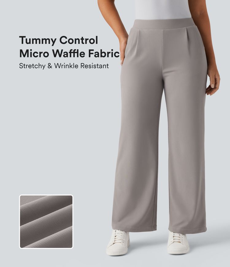 Halara Flex™ High Waisted Tummy Control Body Sculpt Waist-Slimming Wide Leg Micro Waffle Work Pants with Pockets