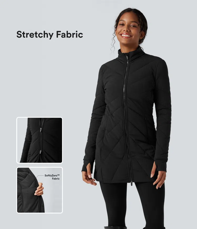 Lässige Steppjacke mit Stehkragen, Seitentaschen, Doppelreißverschluss, langen Ärmeln und Daumenlöchern